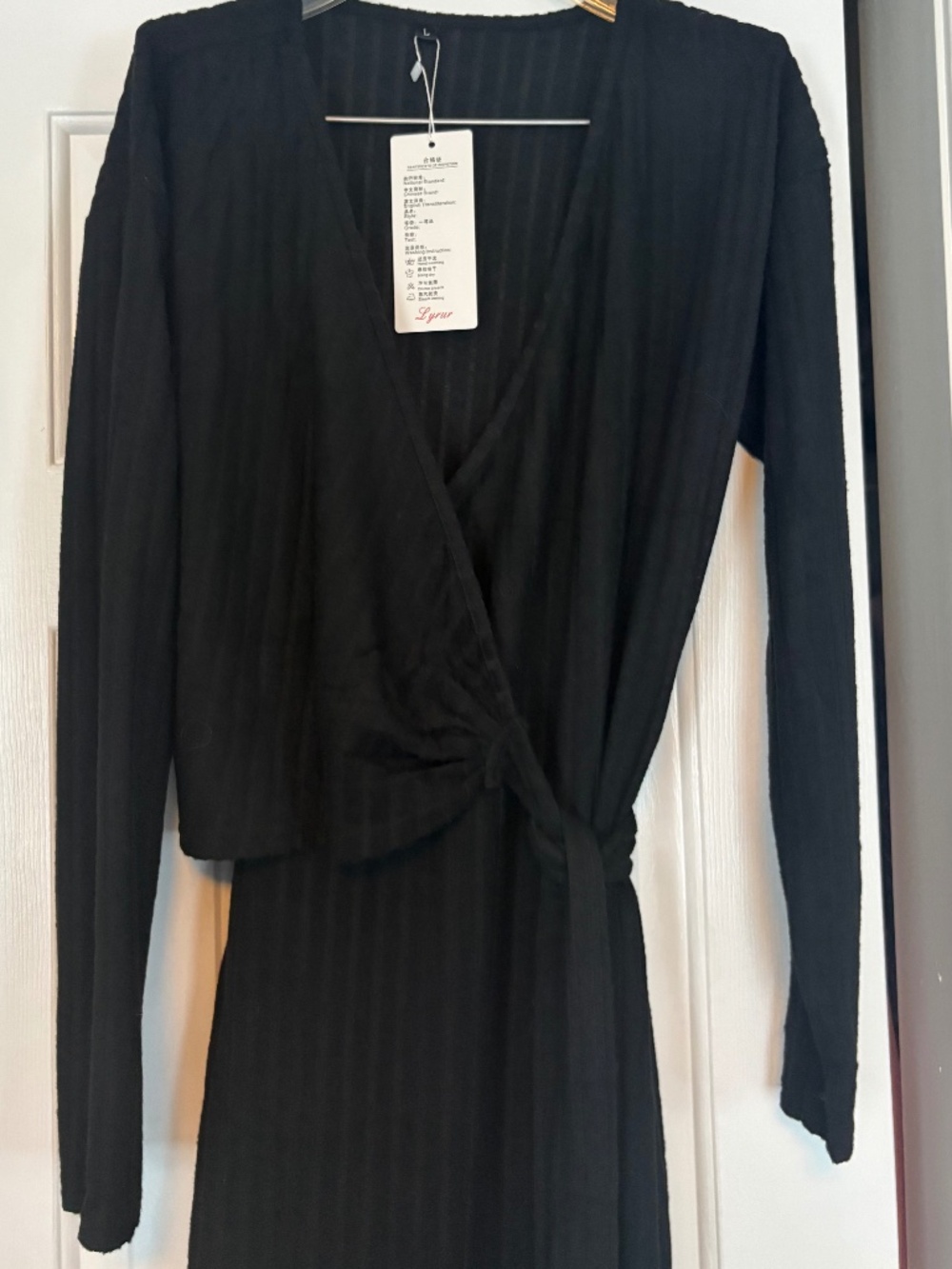 NWT Lyrur Black Ribbed Knit Wrap Dress